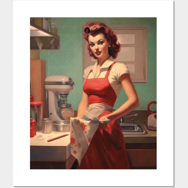 A Pin Up Girl in the Kitchen Wall Art by goodoldvintage